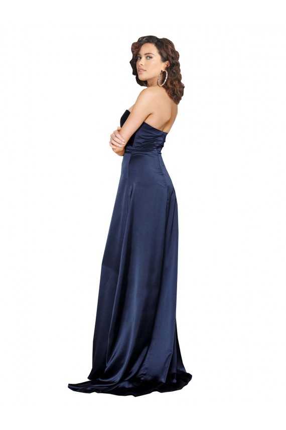 Saphir Trapèze Col Haut Satiné Soyeux Longue Formelles Robes demoiselle d'honneur / Robes de soirée / Robes de bal Pas Chère