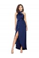 Saphir Trapèze Licou Col Haut Satiné Soyeux Longue Asymétrique Formelles Robes demoiselle d'honneur / Robes de soirée / Robes de bal Pas Chère