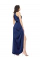 Saphir Trapèze Licou Col Haut Satiné Soyeux Longue Asymétrique Formelles Robes demoiselle d'honneur / Robes de soirée / Robes de bal Pas Chère