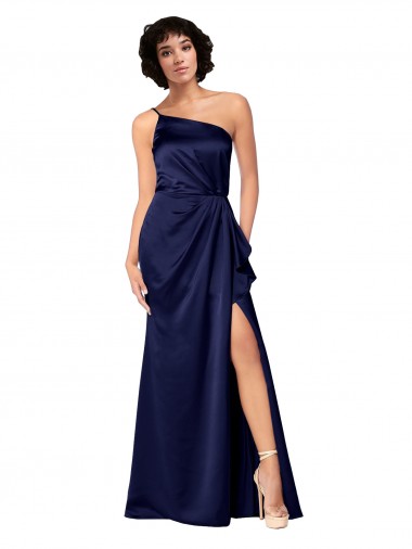 Saphir Trapèze Satiné Soyeux Longue Formelles Robes demoiselle d'honneur / Robes de soirée / Robes de bal Pas Chre