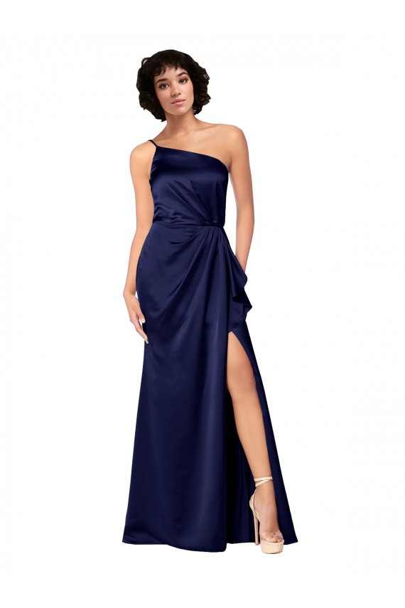 Saphir Trapèze Satiné Soyeux Longue Formelles Robes demoiselle d'honneur / Robes de soirée / Robes de bal Pas Chère