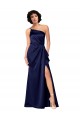 Saphir Trapèze Satiné Soyeux Longue Formelles Robes demoiselle d'honneur / Robes de soirée / Robes de bal Pas Chère