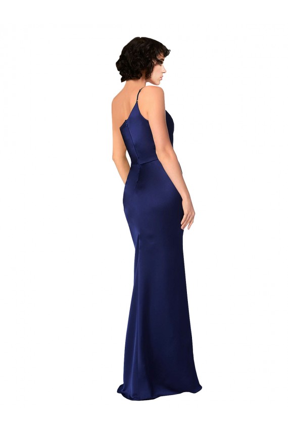 Saphir Trapèze Satiné Soyeux Longue Formelles Robes demoiselle d'honneur / Robes de soirée / Robes de bal Pas Chère