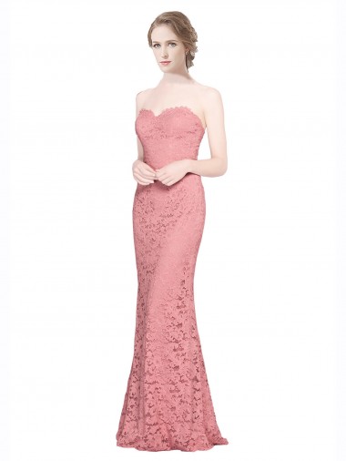 Saumon Sirène Sans bretelle Dentelle Longue Robes demoiselle d'honneur / Robes de bal Pas Chre