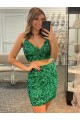 Shamrock Vert Fourreau Col V Courte Paillettes Velours Courte Robes de bal Pas Chère