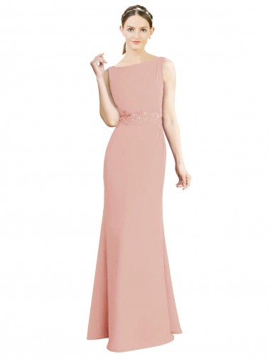 Sirène Col Bateau Col Haut Mousseline Longue Robes demoiselle d'honneur Pas Chre