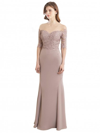 Sirène Col Haut Mousseline Dentelle Longue Robes demoiselle d'honneur Pas Chre