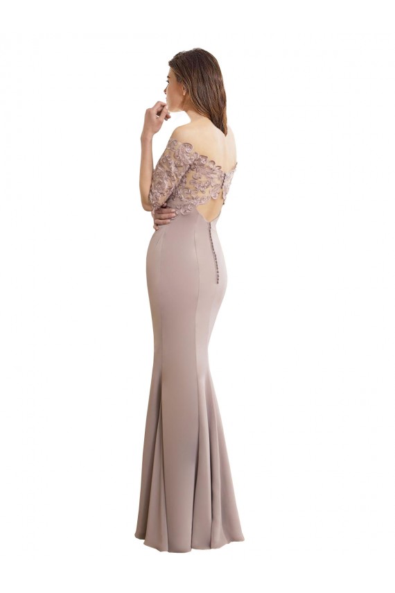 Sirène Col Haut Mousseline Dentelle Longue Robes demoiselle d'honneur Pas Chère