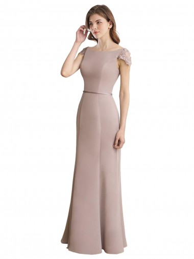 Sirène Scoop Col Haut Mousseline Dentelle Longue Robes demoiselle d'honneur Pas Chre