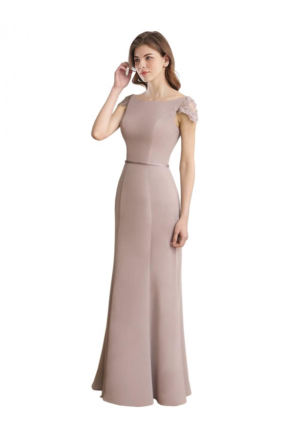 Sirène Scoop Col Haut Mousseline Dentelle Longue Robes demoiselle d'honneur Pas Chère
