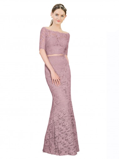 Sirène Épaule Dénudée Dentelle Longue Robes demoiselle d'honneur / Robes de bal Pas Chre