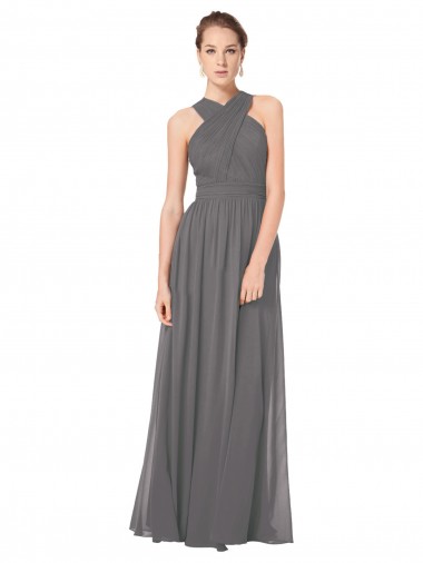 Stormy Silver Trapèze Licou Mousseline Longue Robes demoiselle d'honneur Pas Chre