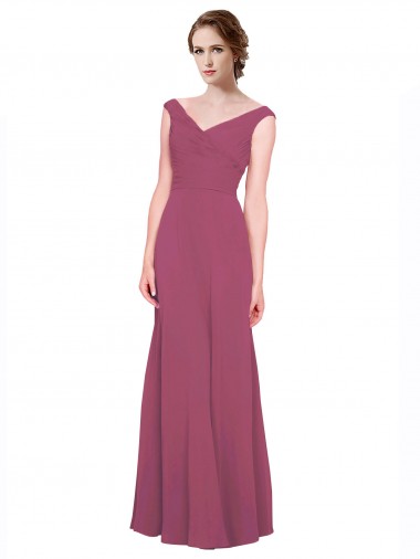 Taupe Trapèze Col V Mousseline Longue Robes demoiselle d'honneur Pas Chre