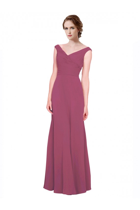 Taupe Trapèze Col V Mousseline Longue Robes demoiselle d'honneur Pas Chère