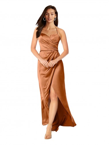 Trapèze Bretelles spaghetti Satiné Soyeux Longue Asymétrique Formelles Robes demoiselle d'honneur / Robes de soirée / Robes de bal Pas Chre