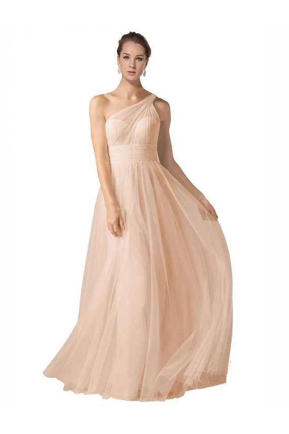 Trapèze Bretelles spaghetti Tulle Longue Robes demoiselle d'honneur Pas Chère