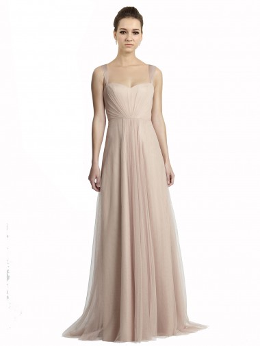 Trapèze Col Carré Tulle Longue Robes demoiselle d'honneur Pas Chre