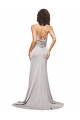 Trapèze Col Haut Balayage train Satiné Stretch Longue Formelles Robes demoiselle d'honneur / Robes de soirée / Robes de bal Pas Chère