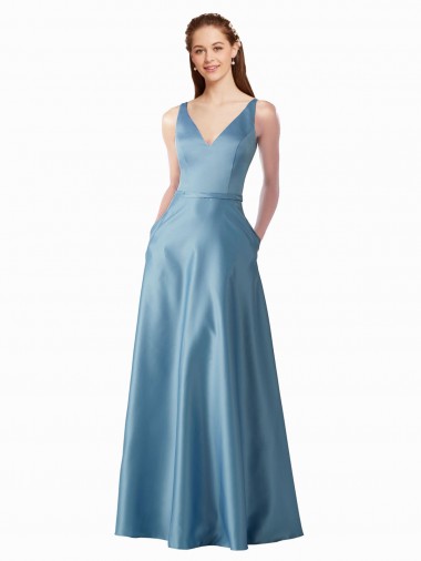 Trapèze Col Haut Satiné Longue Robes demoiselle d'honneur / Robes de bal Pas Chre