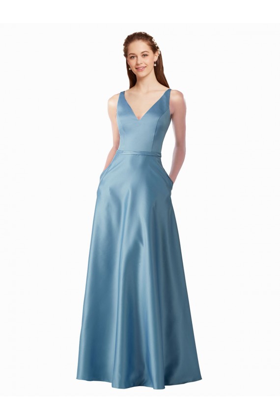 Trapèze Col Haut Satiné Longue Robes demoiselle d'honneur / Robes de bal Pas Chère