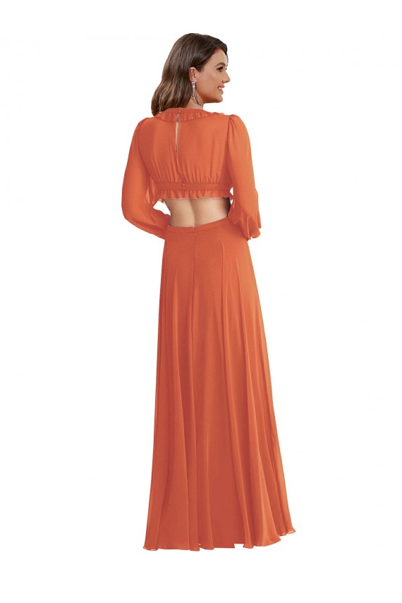 Trapèze Col V Mousseline Longue Asymétrique Robes demoiselle d'honneur Pas Chère