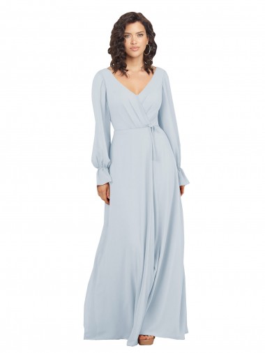 Trapèze Col V Mousseline Longue Robes demoiselle d'honneur Pas Chre