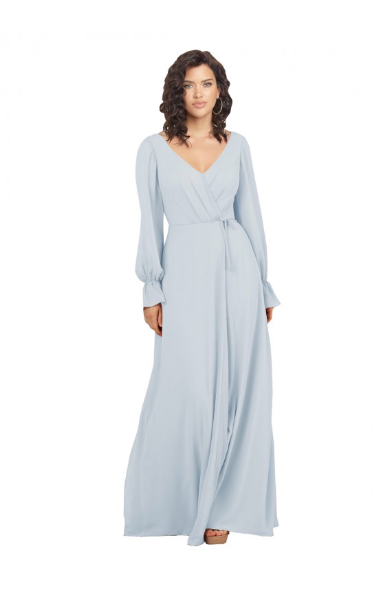Trapèze Col V Mousseline Longue Robes demoiselle d'honneur Pas Chère