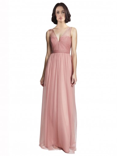 Trapèze Col V Tulle Longue Robes demoiselle d'honneur Pas Chre