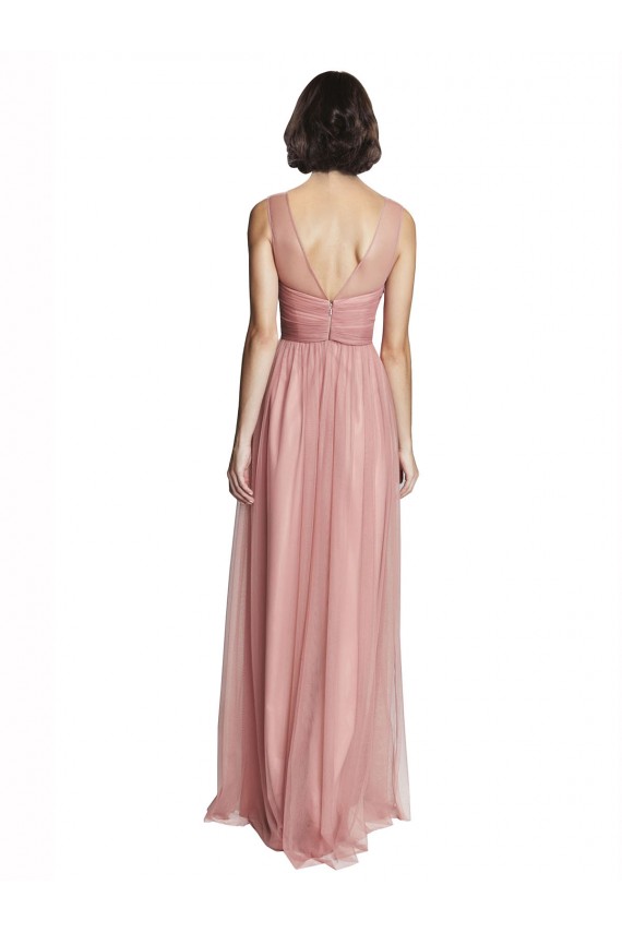 Trapèze Col V Tulle Longue Robes demoiselle d'honneur Pas Chère