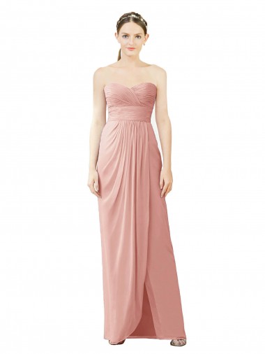 Trapèze Sans bretelle Mousseline Longue Asymétrique Robes demoiselle d'honneur Pas Chre