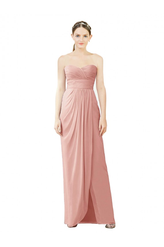 Trapèze Sans bretelle Mousseline Longue Asymétrique Robes demoiselle d'honneur Pas Chère