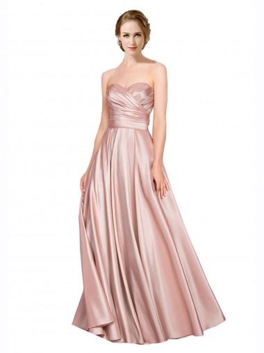 Trapèze Sans bretelle Satiné Stretch Longue Formelles Robes demoiselle d'honneur / Robes de soirée / Robes de bal Pas Chre