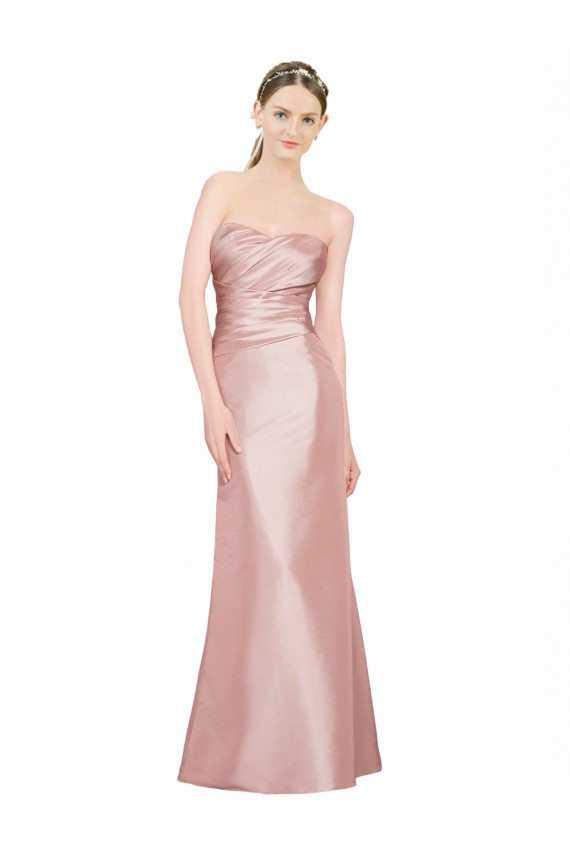 Trapèze Sans bretelle Satiné Stretch Longue Formelles Robes demoiselle d'honneur / Robes de soirée / Robes de bal Pas Chère