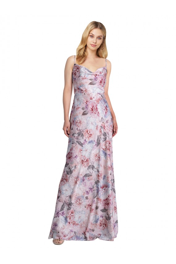 Trapèze Satiné Stretch Floral Longue Formelles Robes demoiselle d'honneur / Robes de soirée Pas Chère
