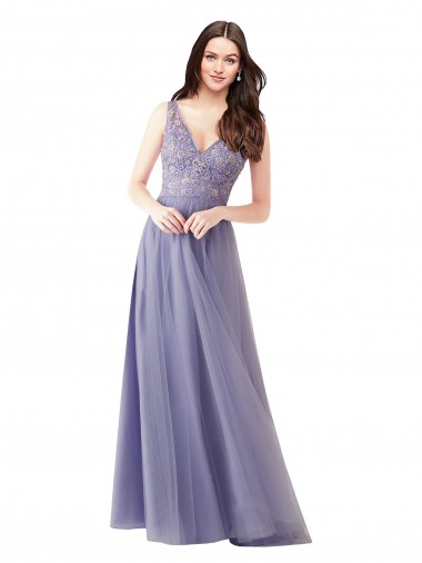 Trapèze Tulle Dentelle Longue Robes demoiselle d'honneur Pas Chre