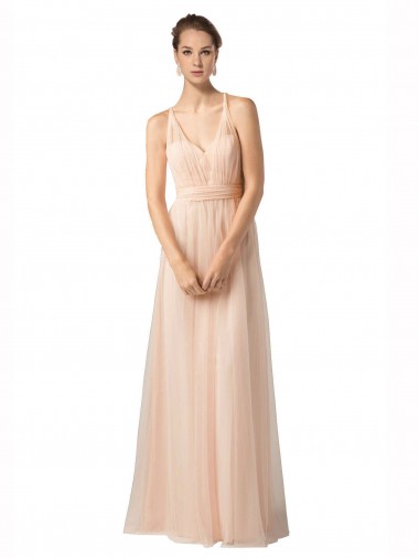 Trapèze Tulle Longue Robes demoiselle d'honneur Pas Chre