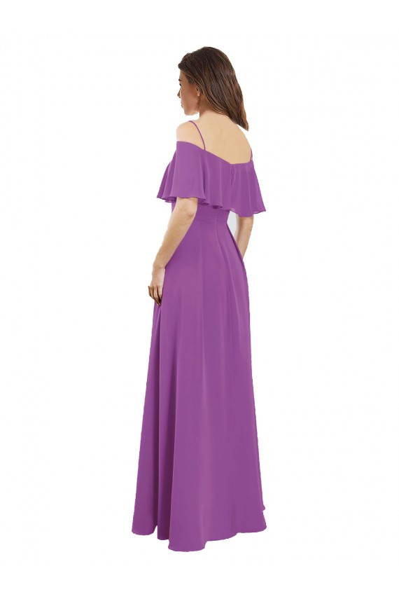 Trapèze Épaule Dénudée Bretelles spaghetti Mousseline Longue Robes demoiselle d'honneur Pas Chère