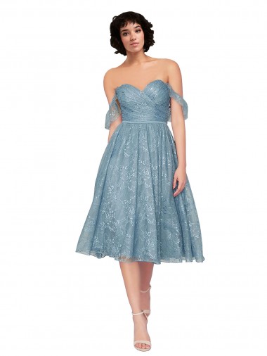 Trapèze Épaule Dénudée Dentelle Courte Robes demoiselle d'honneur / Robes de cocktail Pas Chre