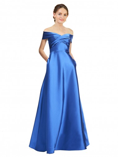 Trapèze Épaule Dénudée Satiné Longue Formelles Robes demoiselle d'honneur / Robes de soirée / Robes de bal Pas Chre