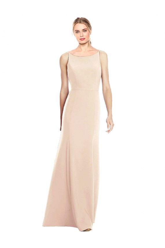 Trompette Bateau Crêpe Stretch Longue Robes demoiselle d'honneur / Robes de bal Pas Chère