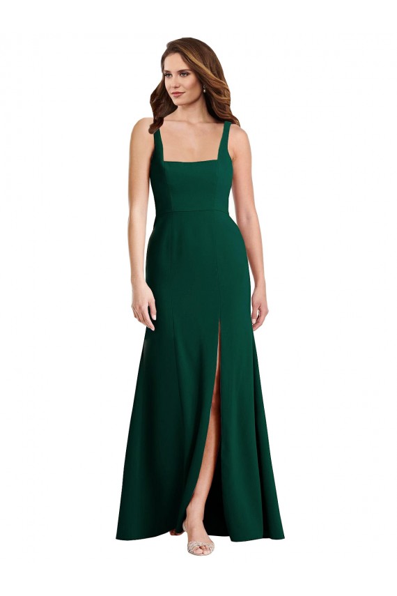 Trompette Col Carré Crêpe Stretch Longue Robes demoiselle d'honneur / Robes de bal Pas Chère