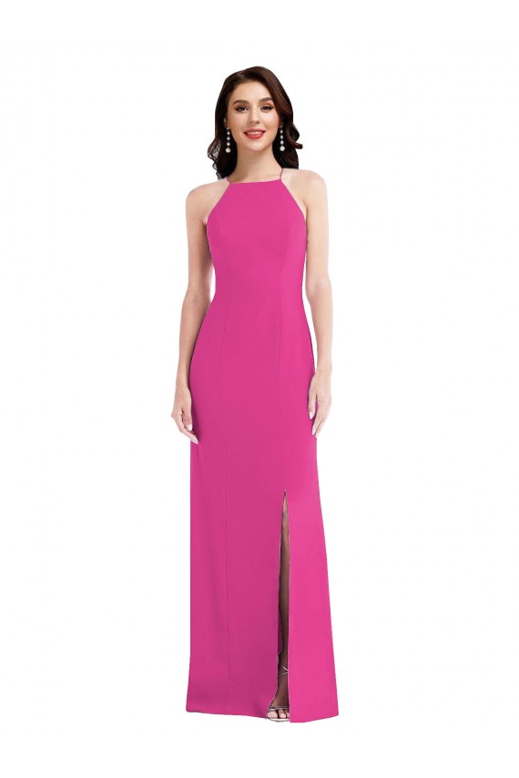 Trompette Licou Col Haut Crêpe Stretch Longue Formelles Robes demoiselle d'honneur / Robes de soirée / Robes de bal Pas Chère