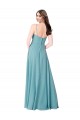 Turquoise Trapèze Col V Mousseline Longue Robes demoiselle d'honneur Pas Chère