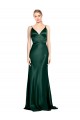 Vert Chasseur Fourreau Bretelles spaghetti Col V Satiné Stretch Longue Formelles Robes demoiselle d'honneur / Robes de soirée / Robes de bal Pas Chère