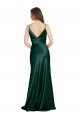 Vert Chasseur Fourreau Bretelles spaghetti Col V Satiné Stretch Longue Formelles Robes demoiselle d'honneur / Robes de soirée / Robes de bal Pas Chère