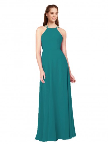 Vert Chasseur Fourreau Col Haut Mousseline Longue Robes demoiselle d'honneur Pas Chre