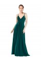 Vert Chasseur Trapèze Col V Mousseline Longue Robes demoiselle d'honneur Pas Chère