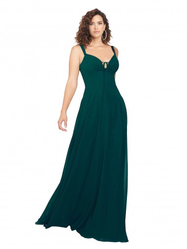 Vert Chasseur Trapèze Col V Mousseline Longue Robes demoiselle d'honneur Pas Chre