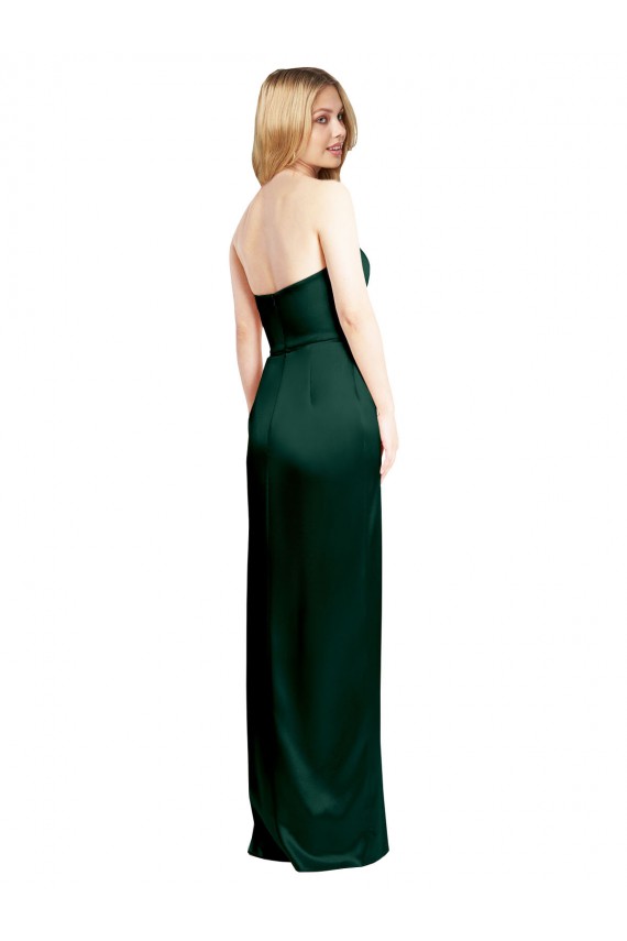 Vert Chasseur Trapèze Scoop Sans bretelle Satiné Stretch Longue Formelles Robes demoiselle d'honneur / Robes de soirée / Robes de bal Pas Chère
