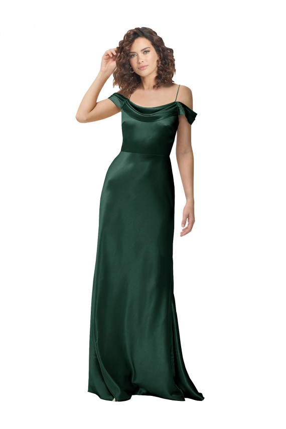 Vert Chasseur Trapèze Épaule Dénudée Bretelles spaghetti Satiné Stretch Longue Formelles Robes demoiselle d'honneur / Robes de soirée / Robes de bal Pas Chère